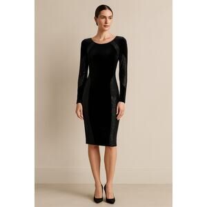 New with tags Donna Karan New York Black Mesh Velvet Sequin Dress Size 4 $495